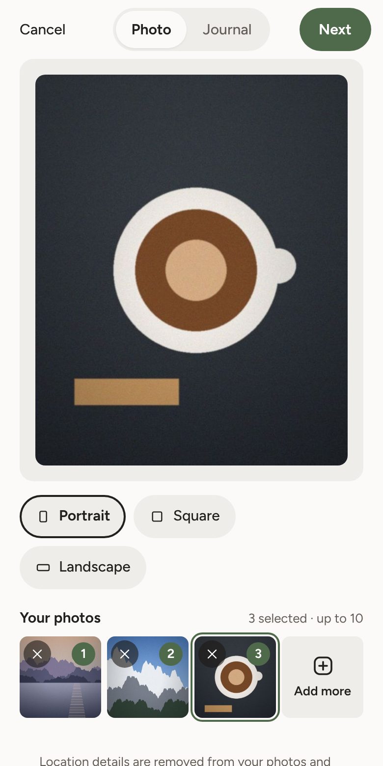 Choosing photos for a new post
